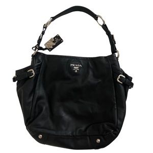 *100% Authentic* Prada Soft Leather Hobo Handbag in Black EUC